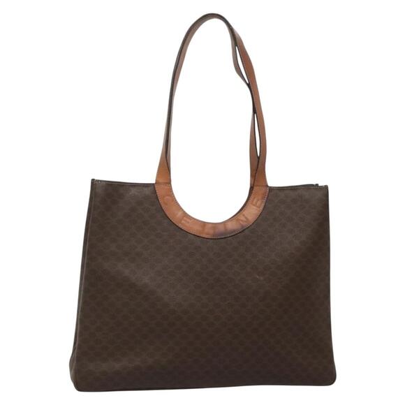 CELINE Macadam Canvas Tote Bag Pvc Leather Brown Gold - Picture 1 of 13